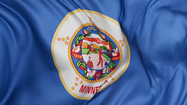 Minnesota US state flag swaying in the wind, looped endless cycled video, completely full screen covers flag background