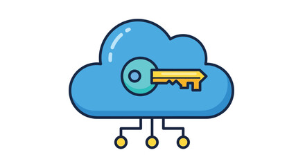 Vector art of cloud with key icon representing data security isolated on white