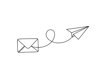 Vector art of paper airplane flying from an envelope