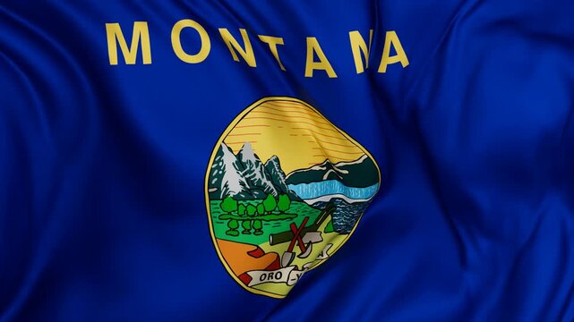 Montana US state flag swaying in the wind, looped endless cycled video, completely full screen covers flag background
