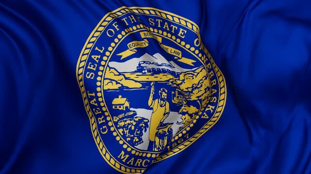 Nebraska US state flag swaying in the wind, looped endless cycled video, completely full screen covers flag background