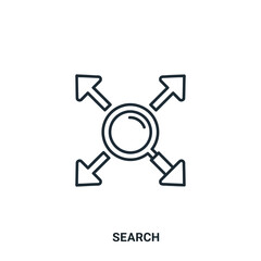 Vector art of magnifying glass with arrows indicating search and expansion
