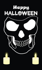 Happy Halloween flyer with Human skull and candle, can be used in Halloween invitation, promotion, sale banner, vector art illustration