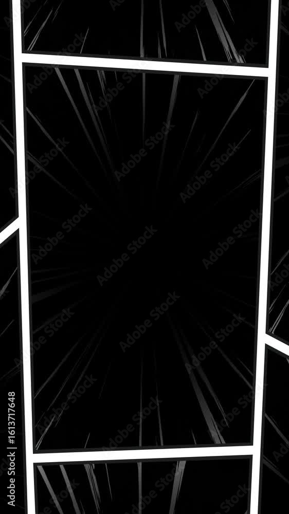 Poster dynamic comic book panel transition with speed lines and white borders