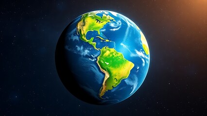 Obraz premium Earth globe floating in starry space, highlighting vibrant continents in a cosmic setting.