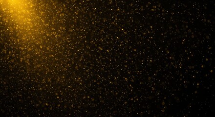 Golden light illuminates a dark textured background filled with countless tiny sparkling particles creating a magical and ethereal atmosphere