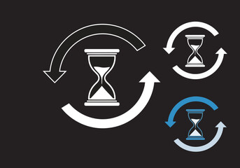 Vector art of hourglass icons with circular arrows indicating time flow and cycles