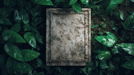 Empty stone slab amidst lush greenery