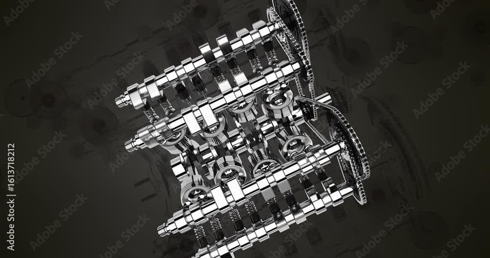 Fototapete advanced 3d animation of v8 engine components working. high quality 3d animation.