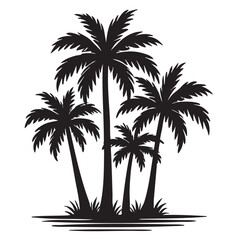 Fototapeta premium Silhouette of Palm Trees on a Tropical Island Black and White Vector Illustration black silhouette