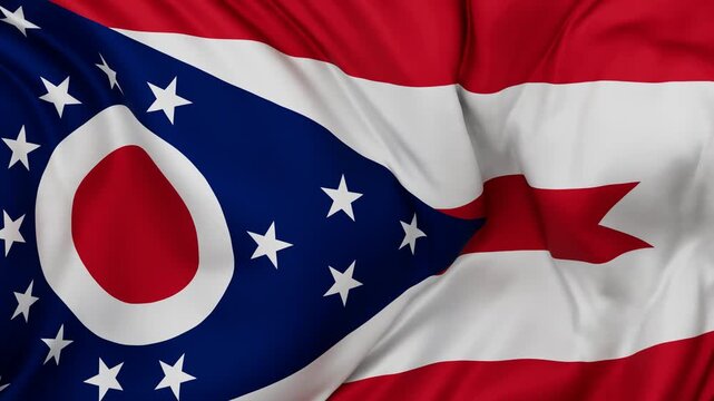 Ohio US state flag swaying in the wind, looped endless cycled video, completely full screen covers flag background