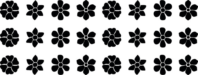 Cheerful Summer Flower Vector Pack – Icon Collection Featuring Black Botanical Designs

