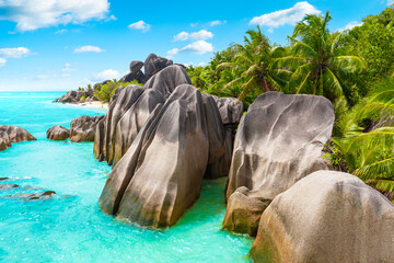 The most beautiful beach of Seychelles. Anse Source D'Argent, La Digue Island, Seychelles