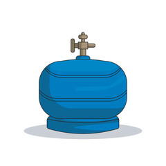 Blue gas cylinder vector illustration with valve, suitable for propane tank icon, kitchen stove fuel, camping gas equipment, portable LPG storage, flammable safety asset, or industrial supply graphic.
