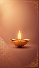 Elegant Digital Illustration Ornate Diya Lamp Soft Glow Warm Brown Background Diwali Celebrations - Festive Marketing, Cultural Events, Holiday Decor