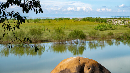 View of River Brahmaputra with clouds in the sky and porcupines for flood control 1