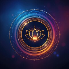 Modern Abstract Glowing Lotus Flower Mandala Illustration Gradient Blue Purple Background - Mindfulness Meditation Art Spirituality, Wellness, Self-Care