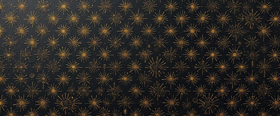 Seamless Modern Minimalist Gold Starburst Pattern Black Background - Elegant Cosmic Celebration Design New Year’s Eve Party Invitations Decorations