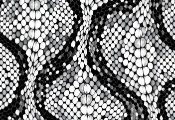 Abstract black and white snake scale pattern, seamless reptile skin texture camouflage background,  style,  illustration