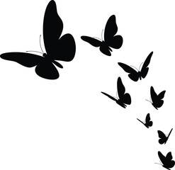 Butterfly silhouettes vector, flying butterflies clipart, black butterfly outline, decorative insect art, nature wing illustration, swarm of butterflies design
