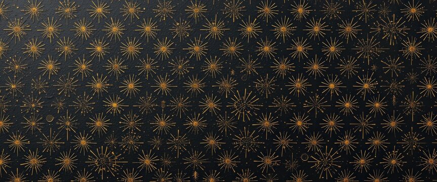 Seamless Modern Minimalist Gold Starburst Pattern Black Background - Elegant Cosmic Celebration Design New Year’s Eve Party Invitations Decorations