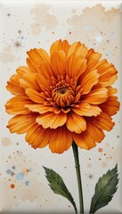 Vibrant Orange Marigold Flower Digital Illustration Abstract Background Copy Space - Colorful Floral Design Autumn Marketing, Thanksgiving Celebrations, Fall Events
