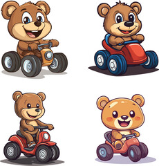 cute bear mascot cartoon character ride on bike vector style on white background
