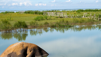 View of River Brahmaputra with clouds in the sky and porcupines for flood control 2