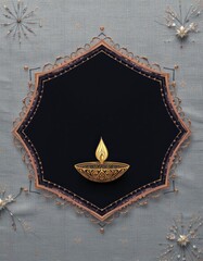 Modern Digital Illustration Ornate Floral Diya Textured Gray Background Diwali Celebration - Festival Lights, Hindu Tradition, Marketing Graphics, Promotional Materials