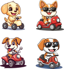 cute dog mascot cartoon character ride on bike vector style on white background
