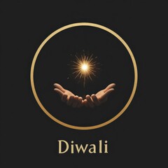 Modern Minimalist Digital Illustration Hands Holding Sparkler Black Background Diwali Celebration - Festive Marketing Material Indian Festival Events