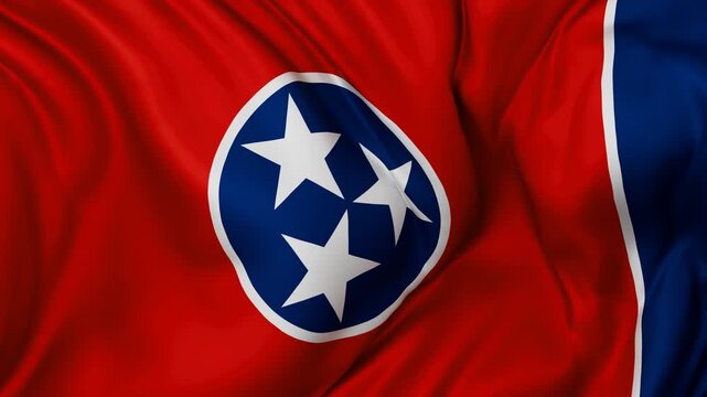 Tennessee US state flag swaying in the wind, looped endless cycled video, completely full screen covers flag background