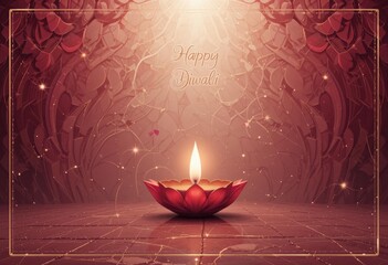 Colorful Festive Digital Illustration Lit Diya Ornate Background Diwali Celebration - Diwali Greeting Cards Social Media Posts