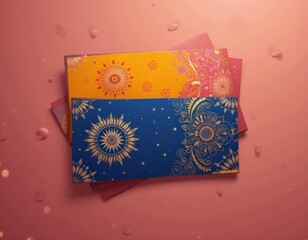 Vibrant Mandala Decorative Envelopes Soft Pink Background - Festive Diwali Greeting Card Design Celebrations Invitations