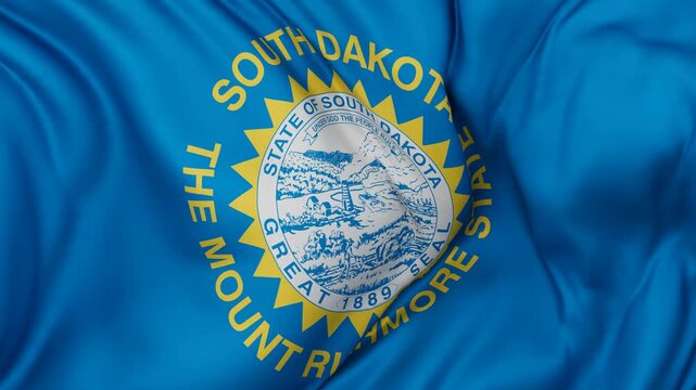 South Dakota US state flag swaying in the wind, looped endless cycled video, completely full screen covers flag background