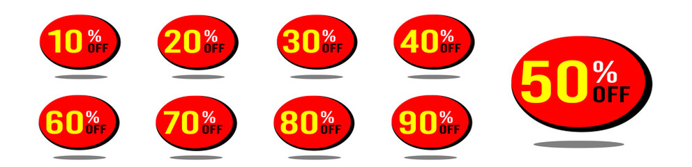 10% off 20% off 30% off 40% off 50% off 60% off 70% off 80% off 90% off ten twenty thirty forty fifty sixty seventy eighty ninety percent off, retail discount, promotion, sale, percentage, set.