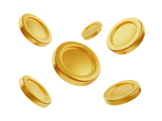 Shiny gold coins falling against black isolated on a transparent background currency money