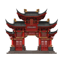 Fototapeta premium Chinese temple gate on transparent background. cutout.