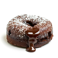 Decadent Chocolate Donut with Powdered Sugar and Melting Chocolate Glaze