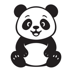 Cute Cartoon Panda Illustration with a Friendly Smile Sitting Upright in a Black and White Design
