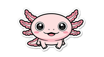 Pastel pink kawaii axolotl character sticker with bright eyes and cheerful face