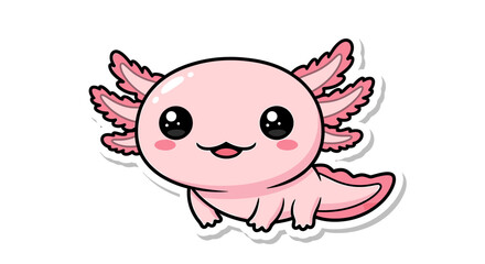 Cute kawaii axolotl sticker in pastel tones with simple bold outline design