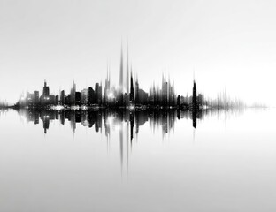 Abstract cityscape with sound wave reflection