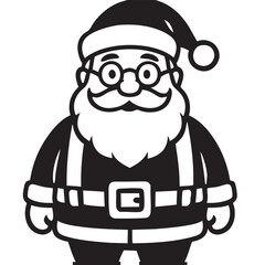 Black and White Cartoon Santa Claus Illustration with Glasses and a Big Beard simple black