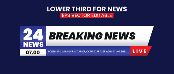 Lower third tv header, headline and news bars. Vector modern colorful red blue white. video title or television news bar isolated template.	
