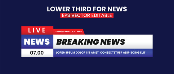 Lower third tv header, headline and news bars. Vector modern colorful red blue white. video title or television news bar isolated template.	
