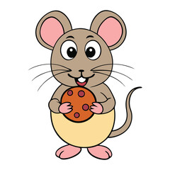 A cute mouse clutches a big cookie with tiny paws, eyes wide with delight. Its whiskers twitch in joy as it nibbles the treat, looking both sneaky and satisfied.
