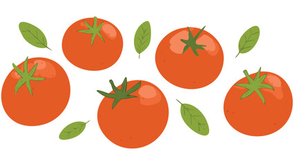 Obraz premium Colorful vector of juicy red tomatoes in a flat style, suitable for food menus, supermarket signage, or farm-to-table branding showcasing freshness. 