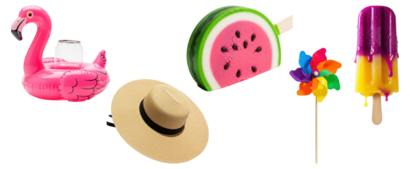 Collection of Colorful Summer Fun and Refreshment Items