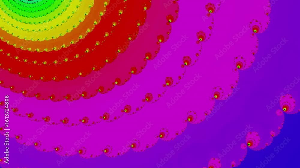 Poster abstract circular fractal pattern rotating endlessly with colorful geometric shapes